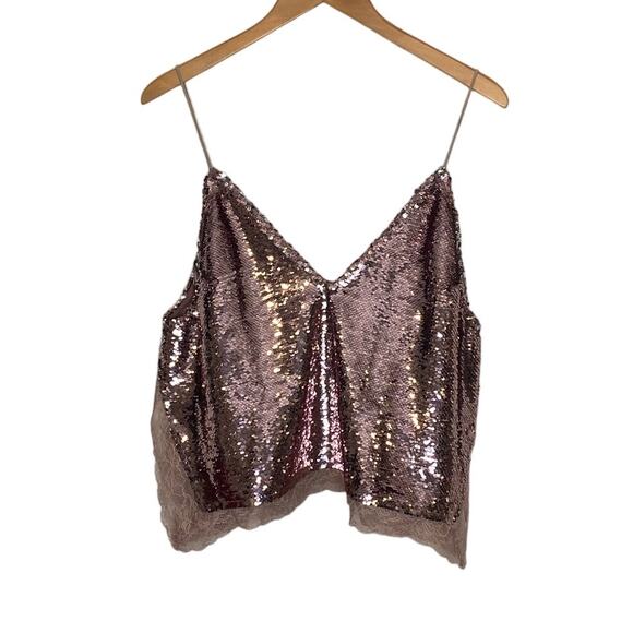 Free People Intimately Free Swinging Surpice pink sequin cami lace trim SMALL - Picture 2 of 10